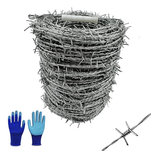 YAGJIA Barbed Wire Fence - 328 Ft, 4 Point, 18 Gauge(1.6mm) Barb Wire Roll - Strong and Flexible for Crafts, Yard, Garden and Critter Deterrent