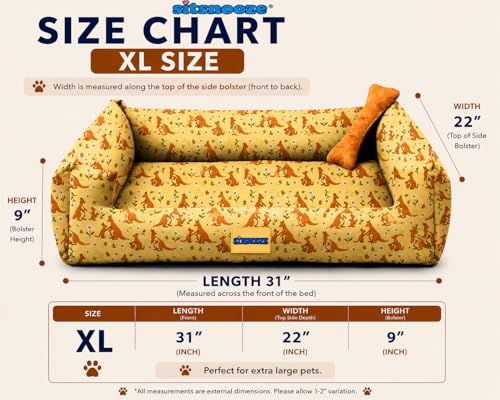 Image of SITSNOOZE XL Dog Bed (20 to 30kg) for Labrador, Golden Retriever, Husky - Orthopedic Sofa Mattress, Washable Heavy Duty Pet Lounger Cushion, Waterproof Non-Slip Calming Bed (Print 19, XL)