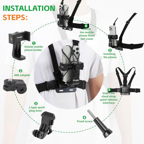 Image of KINGKI Mobile Phone Chest Mount Harness Strap Holder Cell Phone Clip Action Camera POV for Samsung iPhone Plus etc (Pack of 2)