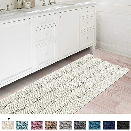 Bath Rugs Ultra Thick and Soft Texture Bath Mat Chenille Plush Striped Floor