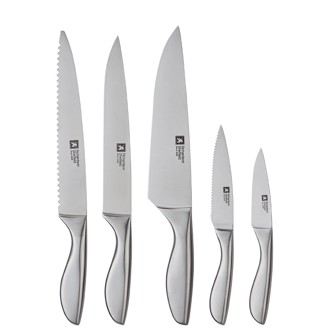 Richardson Sheffield FORME Messerblock Schublade, 5-tlg. Set, Akazienholz | 5 Edelstahlmesser inklusive, Allzweck-, Schäl-, Brot-, Koch- und Tranchiermesser, gehärtete Klingen, platzsparend