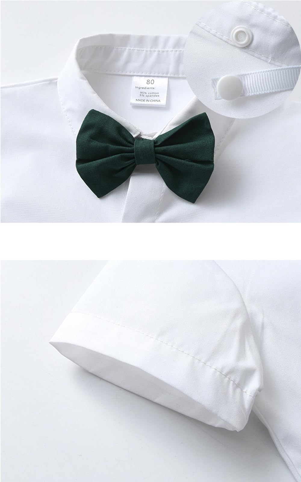 Completo Cerimonia Bambino, Ragazzo Camicia con Manica Corta + Papillon + Pantaloncini con Bretelle 4 Pezzi per Nozze Compleanno Matrimonio Partito
