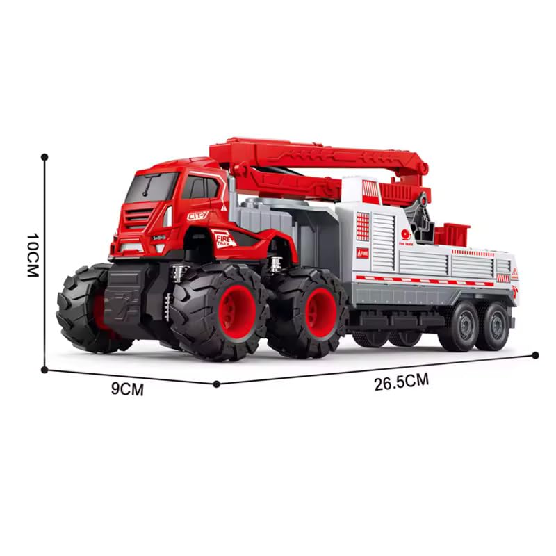 Image of Friction Powered Fire Safety Transport Truck for Kids Boys Girls Die cast Alloy Fire Rescue Truck with Rotating Ladder Crane Toy Pull Back Vehicle Miniature Car Gift (Pack of 1, Multicolor)