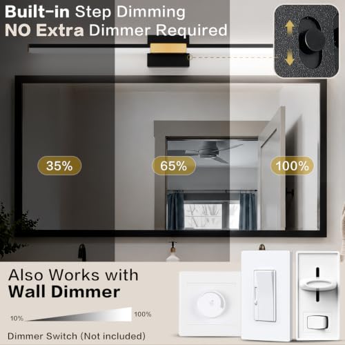 Image of SOLFART Bathroom Light Fixtures 40-Inch: Black and Gold 5CCT Dimmable Vanity Lights for Bathroom, Solid Frosted Acrylic, Built-in Dimmer, 360 Degree Rotation, ETL IP44