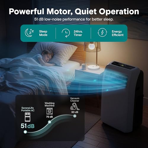 Image of SereneLife Portable Air Conditioner 12,000 BTU with Built-in Dehumidifier - Portable AC unit for rooms up to 550 sq ft - Small AC Unit Remote Control, Window Mount Exhaust Kit