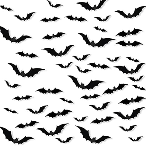 OWUDE Halloween 3D Bats Decoration, 84 PCS Realistic PVC 3D Scary Bats Wall Stickers with Double Sided Foam Tape for Halloween Party Indoor Outdoor Decor, 4 Different Sizes Cover
