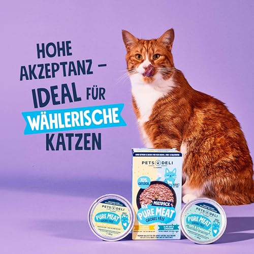 Pets Deli Pure Meat Nassfutter für Katzen mit Huhn & Ente, 6x85g