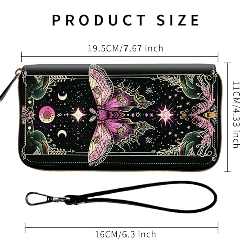 Wallet,Leather Long Wallet Suitable For Ladies And Teenagers - Detachable Wristband + RFID Travel Wallet With Card Slot - Floral Moon Moth2