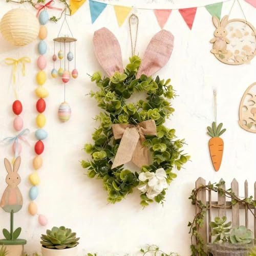 Couronne de lapin de Pâques : suspension murale artisanale