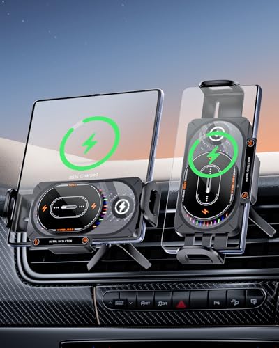 xuenair 15W Fast Charging Wireless Car Charger Mount, Z Fold 7 Car Mount with LED Light Auto Sensor, Car Phone Holder Wireless Charger for Samsung Galaxy Z Fold 7 6 5 4 3 2 Pixel 10 9 Pro Fold