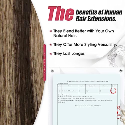 Image of Moresoo Ombre Tape in Hair Extensions Human Hair Tape in Balayage Hair Extensions Off Black to Blonde Mix with Brown Tape in Extensions Seamless Hair Extensions 18 Inch #1B /4 /14 20pcs 50g | Hair extensions tape in, dark root balayage, straight strands, added length for side parts, low ponytails and events