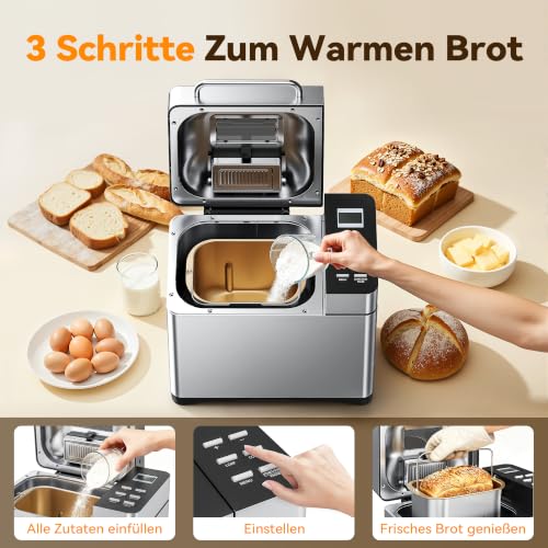 Foto von 19 in 1 Brotbackautomat mit Auto Zutatenfach & Doppelheizung, LFGB-geprüft