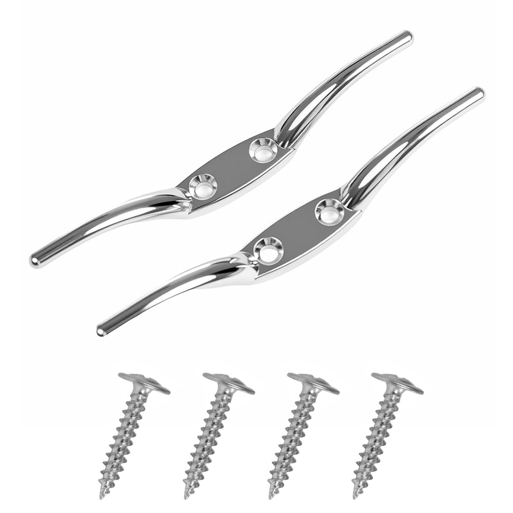 Sumar Silver 2-Pack 6 Inch Nickel-Plated Zinc Alloy Flagpole Cleat Hooks, Rust-Resistant Rope Cleats With 1" Mounting Screws For Flag Poles, Boats, Awnings And Tarps