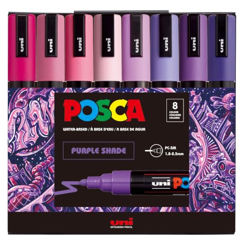 Image of POSCA PC-5M Water-Based Paint Markers, Medium Reversible Tip (1.8-2.5 mm), 8 Count Purple Shade Colors