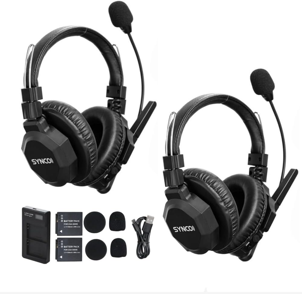 SYNCO Xtalk Xmax2 Wireless Intercom Headset System Dual-Ear for 2 Persons, Team Communication Headset 2.4GHz 1640ft 500m Long Distance Noise Reduction for Stage Performance Movie Shoot (Xmax2/2 PCS)