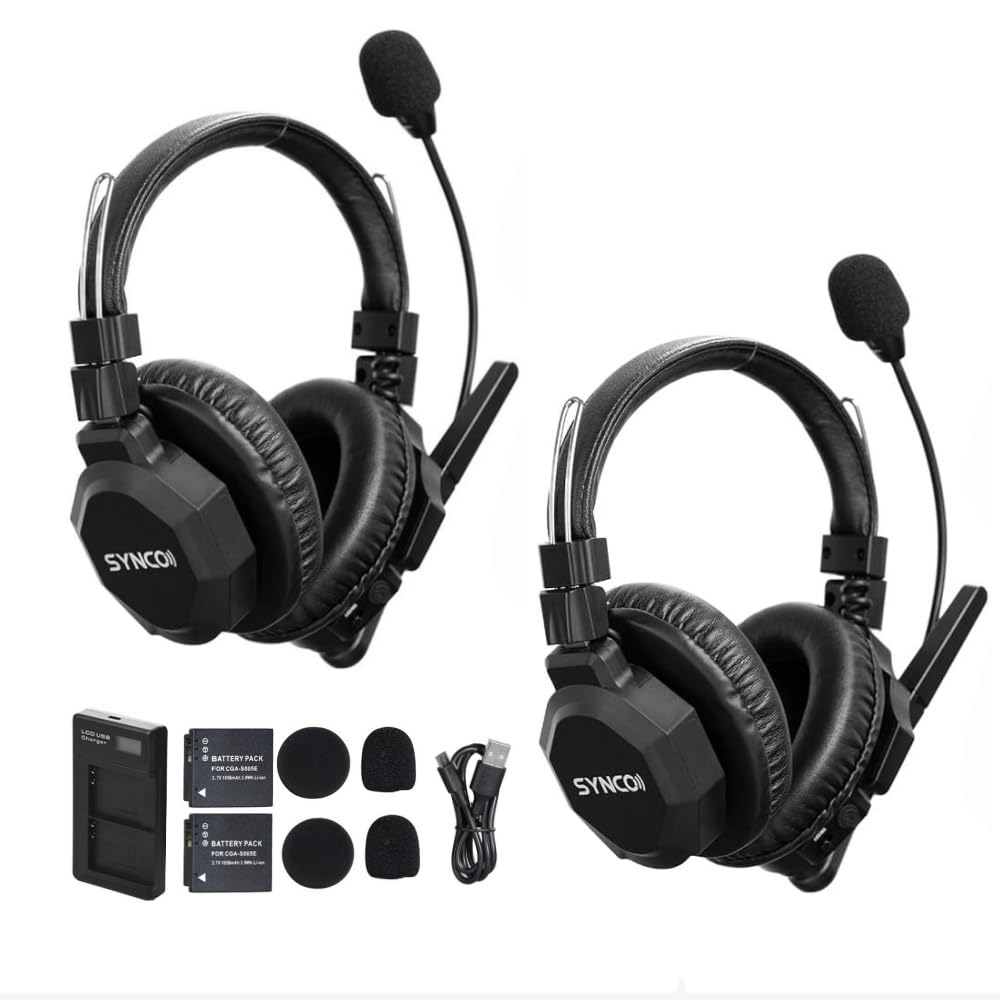 SYNCO Xtalk Xmax2 Wireless Intercom Headset System Dual-Ear for 2 Persons, Team Communication Headset 2.4GHz 1640ft 500m Long Distance Noise Reduction for Stage Performance Movie Shoot (Xmax2/2 PCS)
