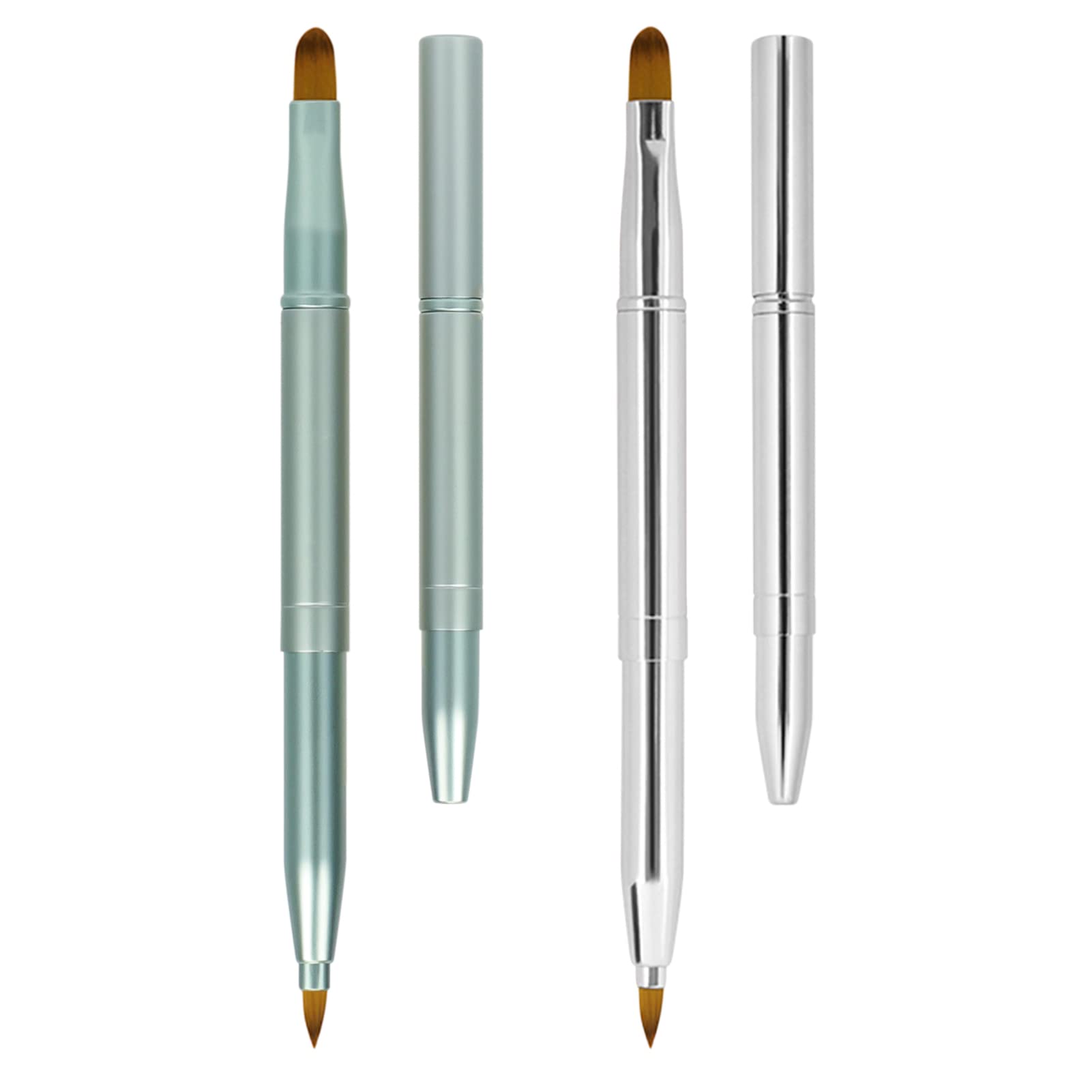 Unaone [2 Pack] Lip Brush for Lipstick, Retractable Lip Brushes, Dual-ended Makeup Brush for Lipstick Lip Gloss, Include Lid Silver and Green