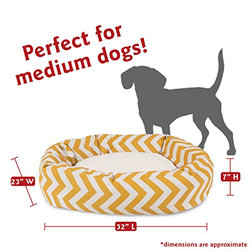 Image of Majestic Pet 32 Inch Chevron Sherpa Calming Dog Bed Washable - Cozy Soft Round Dog Bed with Spine for Head Support - Fluffy Donut Dog Bed 32x23x7 (inch) - Round Pet Bed Medium - Yellow