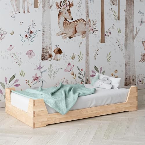 Little Seeds Maverick Montessori Toddler Floor Bed with 2 Heights Natural Wood Grain