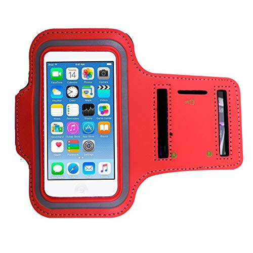 Armband Running Exercise Gym Sportband Sweat Proof Case Slots Key Holder For Apple iPod Touch 5th 6th 7th Genration (Red)