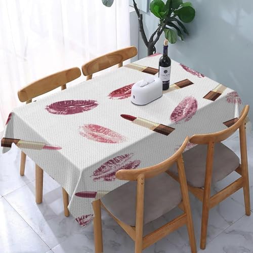 Tizhweqo Mantel Mesa Rectangular Labios Rojos Sensuales, Manteles Antimanchas Blanco, 3D Impresión Mantel Impermeable Lavable para Cocina Salón Comedor, 140x240 cm Q.P2207