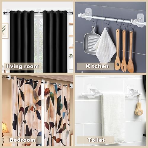 Codoule NO DRILL CURTIAN RODS BRACKETS 2Pcs No Drill Curtain Rod Brackets,Curtain Rod Holders No Drilling,Adhesive Curtain Rod Hooks,Nail Free Adjustable Curtain Hangers,Lokinsetin Perforated Non Nail Screw Stick thumb #5