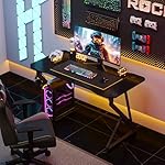 Gaming Desk Z Shaped 40 Inch Gamer Workstation, Home Computer Carbon Fiber Surface Gaming Desk PC Table with Headphone Hook, Carbon Fiber Black - Image 4