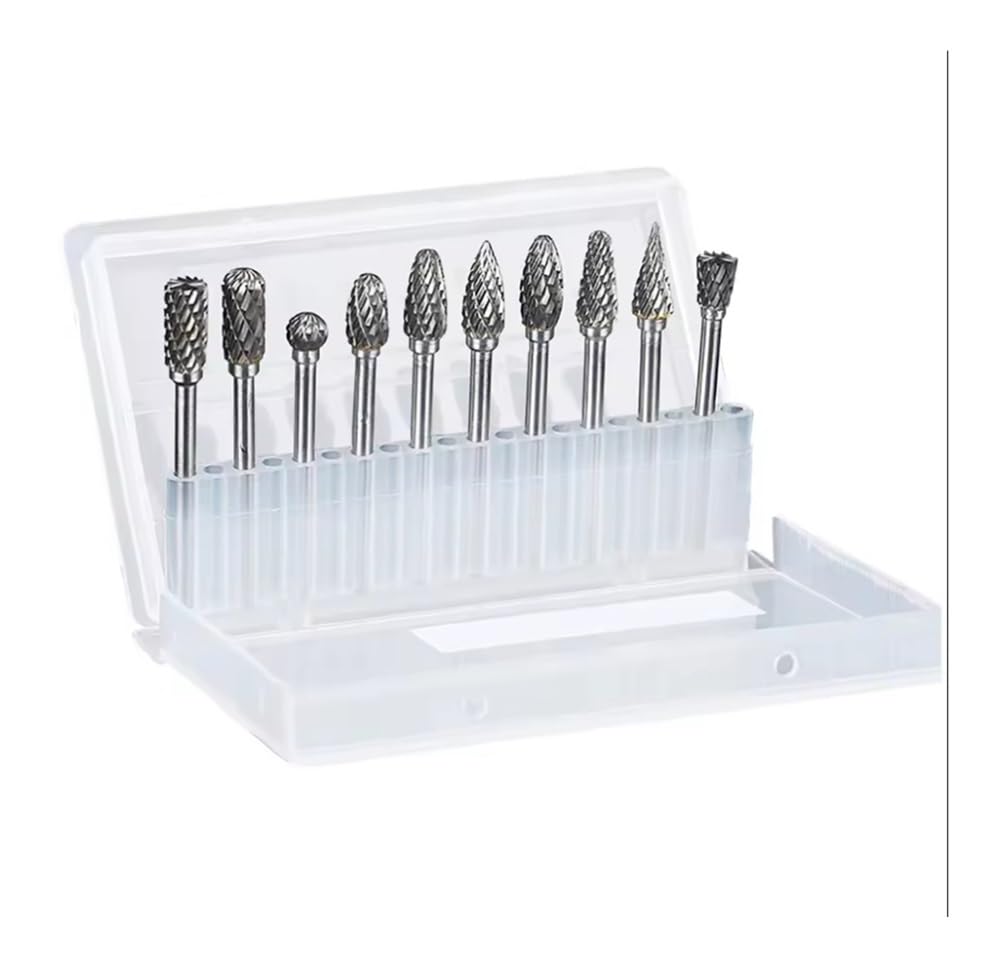 Ruxyoie 10 Pcs Combo 10Pcs Carbide Burr Set 1/8 Inch Shank Rotary File Bits Die Grinder Metal Cutting Grinding Engraving