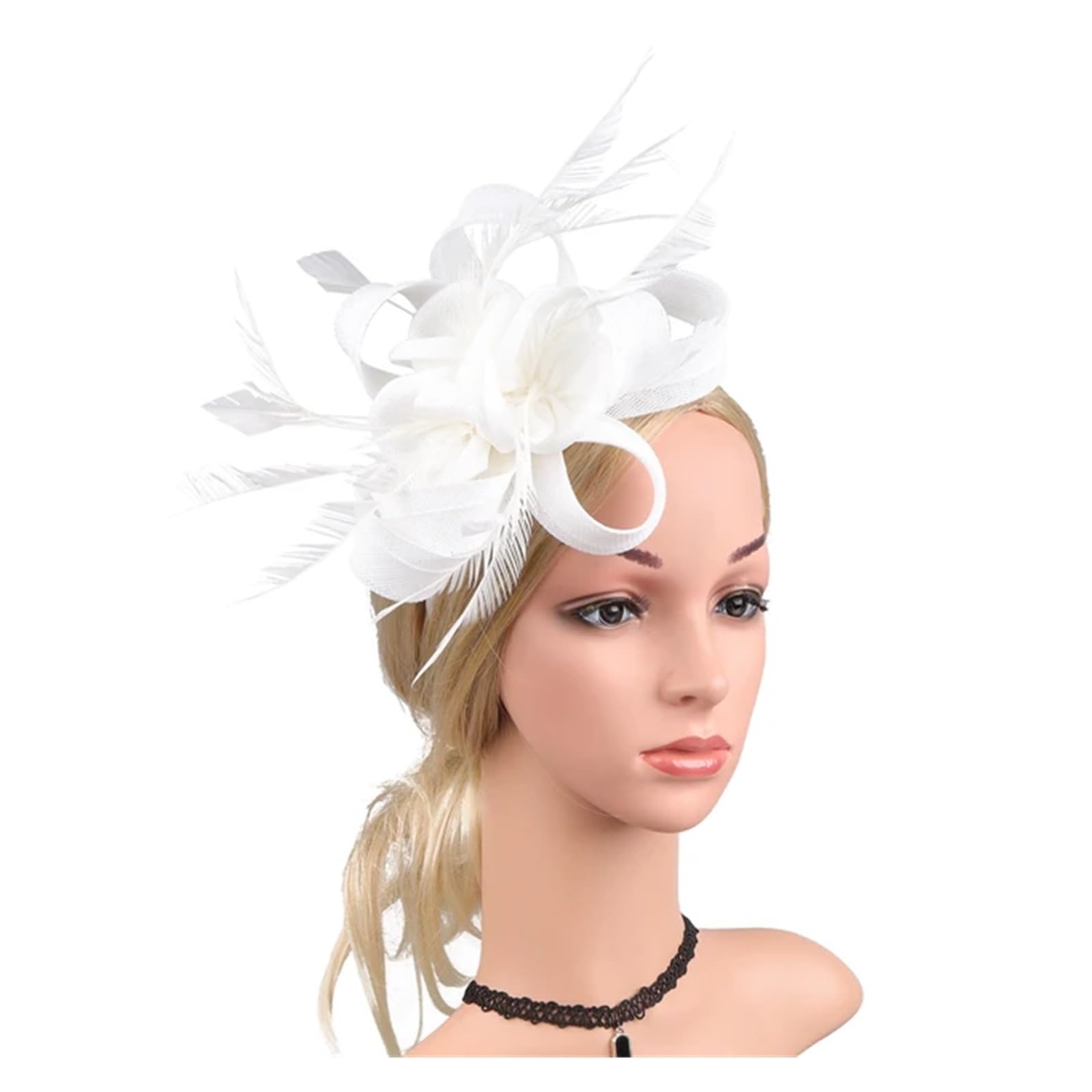 UALXPAO Wedding Hats Tea Party Fascinators Headband Hat Flower Feathers Ribbon Fascinator Hats for Women Wedding Cocktail for Tea Party,Weddings(White)
