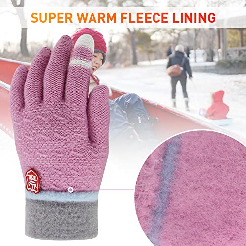 Image of Winter Gloves for Toddler Kids - 3 Pairs Boys Girls Soft Warm Wool Lined Gloves Full Finger Children Knit Gloves