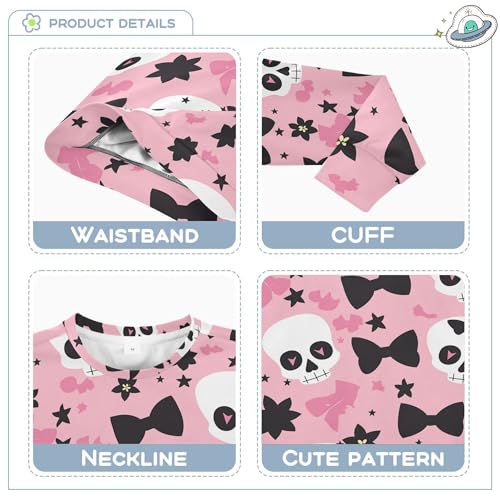 JUNZAN Halloween Spooky Skeleton Stars Pink Big Girls Hooded Sweatshirt Long Sleeve Hoodies for Girls Sports 4T3