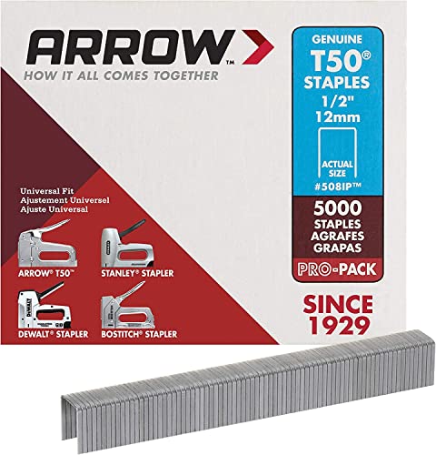 Image of Arrow 508IP Heavy Duty T50 1 /2-Inch Staples for Upholstery, Construction, Furniture, Crafts, 5000-Pack