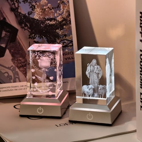 Image of Museum-Style Lighting Base for Feng Shui Crystals - USB /Battery Operated LED Platform for Window Display & Tabletop Decor set of 4 -no cubes
