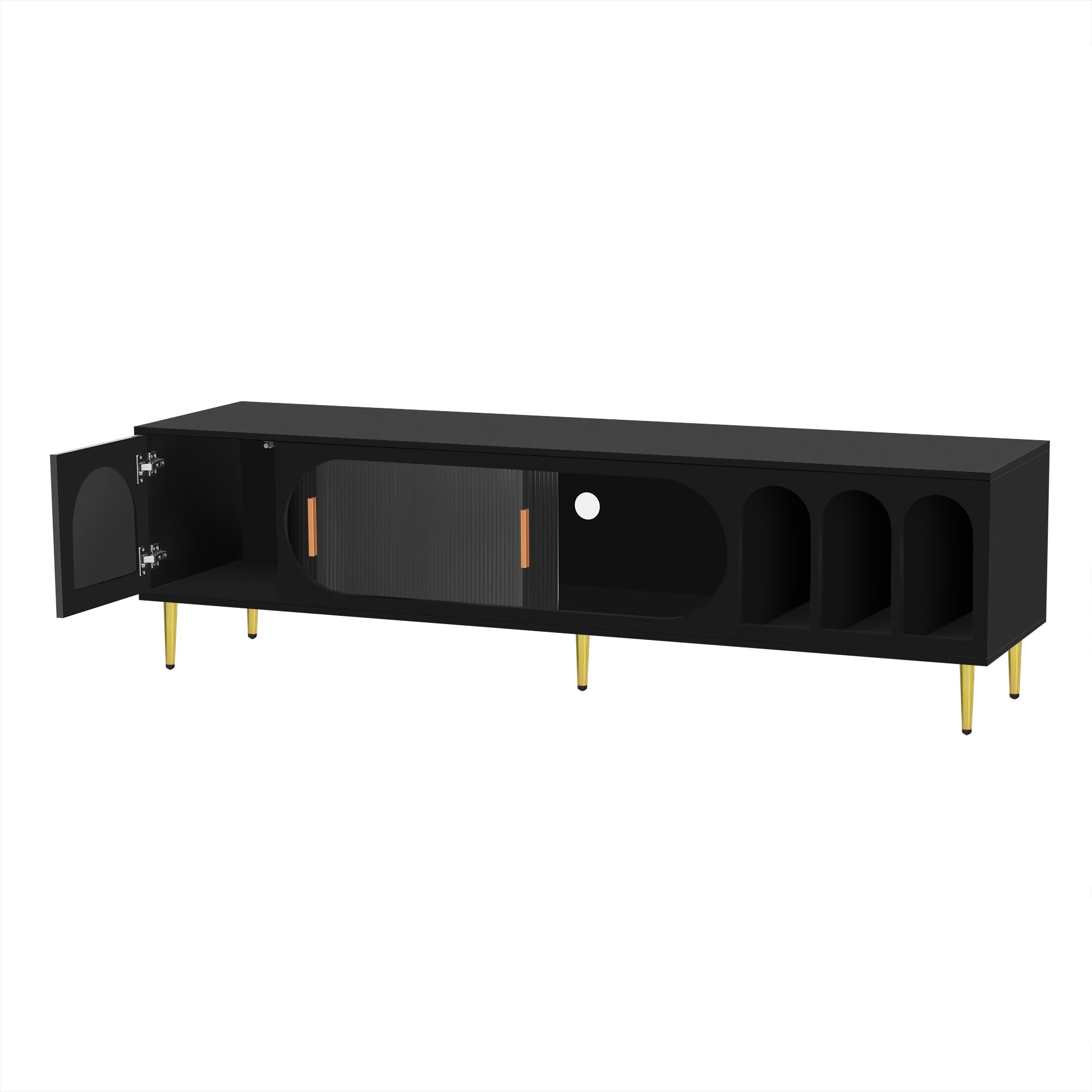 Moderner TV-Ständer für 70-Zoll-Fernseher, stilvoller Holz-Entertainment-Center-Media-Konsolentisch mit 3 Ablagen und 2 Schränken, vielseitige Möbel für Wohnzimmer, erhältlich in Weiß und Schwarz