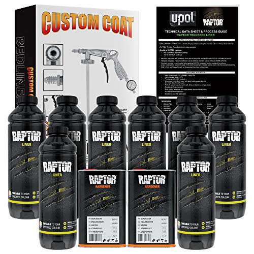 CUSTOM SHOP U-Pol Raptor Tintable Urethane Spray-On Truck Bed Liner Kit and Custom Coat Spray Gun with Regulator 8 Quart Kit
