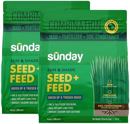 Sunday Sun & Shade 1,500 Sq. Ft. Seed - Honest Review 2 Sunday Sun & Shade 1,500 Sq. Ft. Seed + Feed, Grass Seed + Lawn Fertilizer - 2 Pack, 10 lb