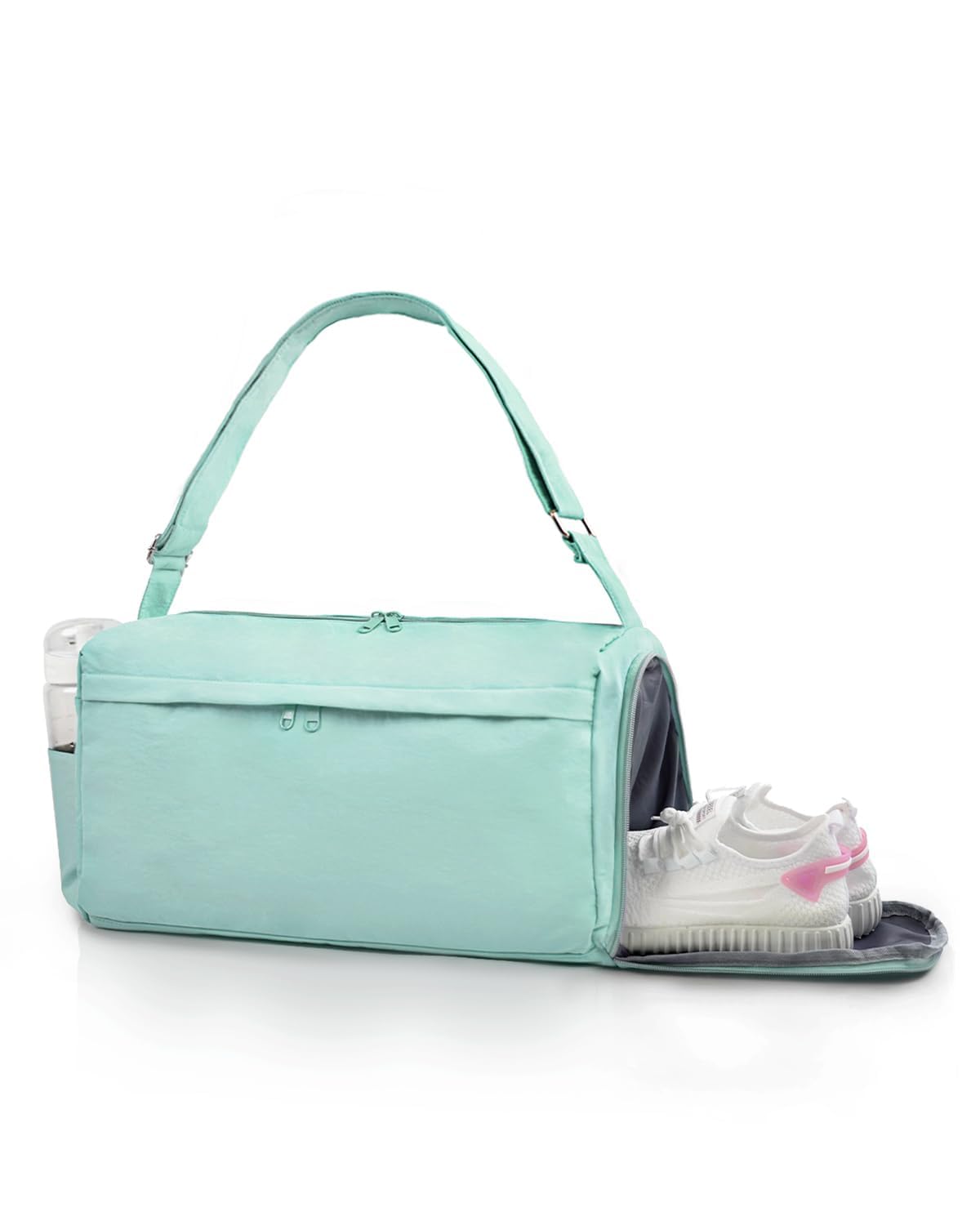 Bolsa de gimnasio pequeña para mujeres y hombres con compartimento para zapatos, pequeña bolsa de viaje con bolsillo húmedo y correa para el hombro, Verde