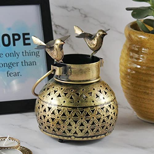 Image of Tealight Candle Holder - Home Decor Items for Living Room, Size : 12 X 15 cms (Mini Pot Bird)., Iron