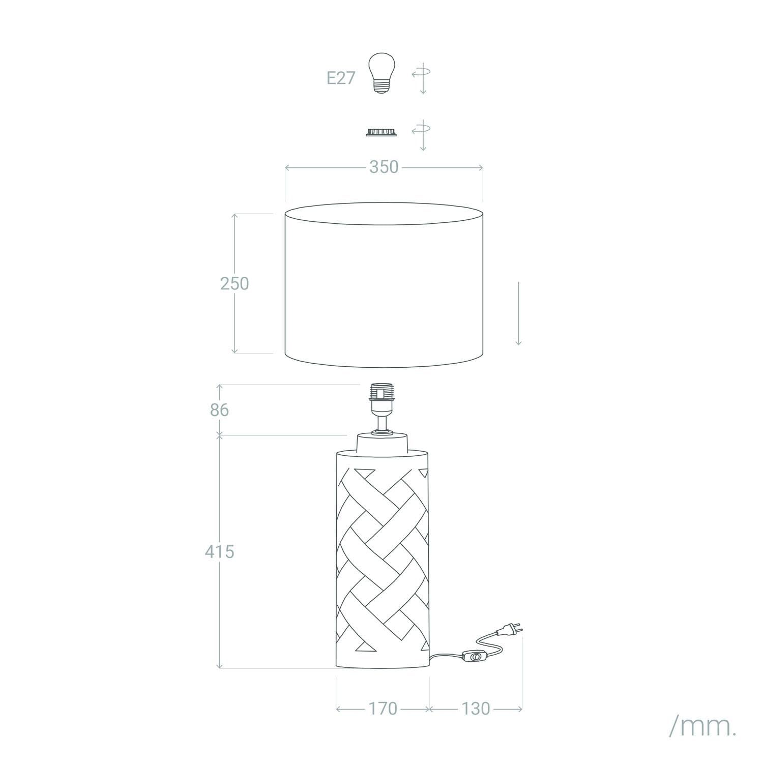 LEDKIA LIGHTING - Lámpara de Mesa Makalu | Diseño Elegante y Moderno | Soporte E27 hasta 40W | Ideal para Salón, Dormitorio, Comedor | Dimensiones: 700x350mm, Blanco, Cerámica, Tela