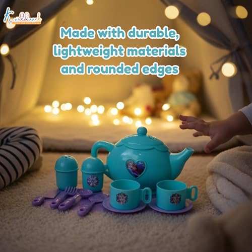 Image of Frozen Tea Party Set for Girls - Elsa & Anna 15-Piece Trolley Playset with Electronic Kettle, Realistic Boiling Sounds & Lights - Interactive Pretend Play Kitchen Toy for Kids Ages 3+