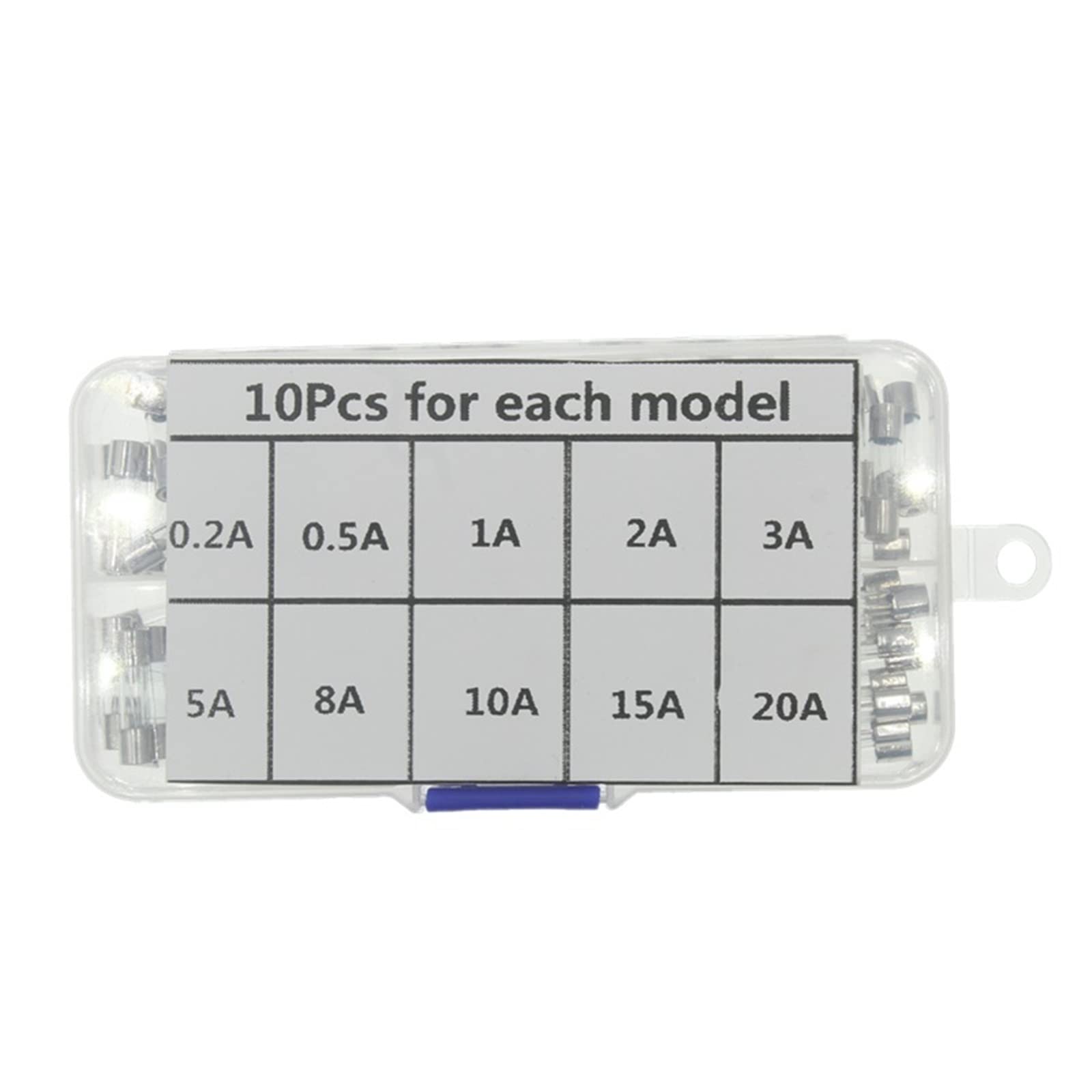 KXIWLUFV 100PCS Set Kit 5x20mm Fuse Assorted Kits DIY Quick Blow Glass Tube Fast-Blow Fuses 0.2A-20A