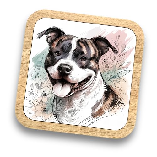 Posavasos de madera Staffordshire Bull Terrier, idea de regalo, más de 20 razas disponibles. Regalo para papá perro, mamá, amantes, propietarios, paseadores, peluqueros, regalo ideal para mujeres y