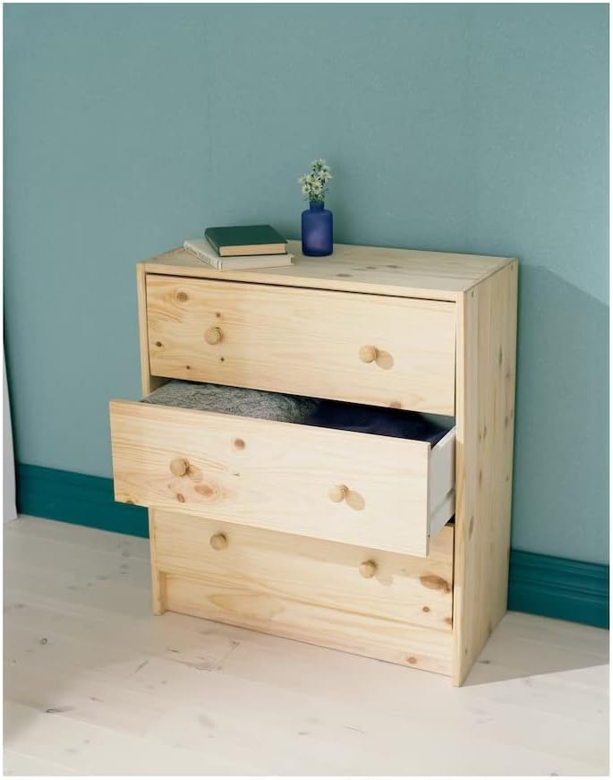 Miniatura 2 de RAST - Cómoda de 3 cajones, pino, 24 3/8 x 26 3/4 pulgadas, madera de pino natural, muebles de dormitorio sin terminar