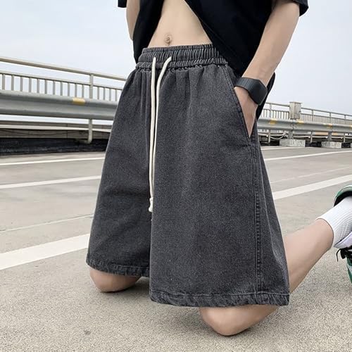 Shorts de mezclilla para hombre con cintura elástica y cordón miniatura 2