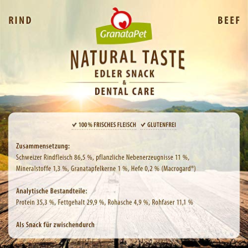 GranataPet Natural Taste Edler Snack Rind Zahnpflege, Hundeleckerli ohne Getreide & ohne Zuckerzusätze, Belohnung für zwischendurch, schmackhafter Hundesnack, 70 g