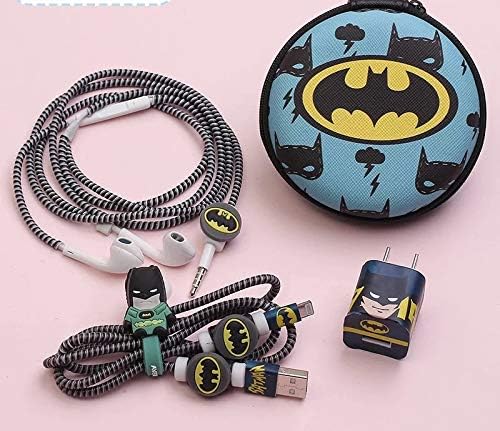 Gros Batman Spiral Combo 7-in-1 Best Design Pouch, Cable Winder, Spiral USB Cord, Spiral Earphone Cord, Sticker, Cable Clips, Earphone Jack Clip (Black)