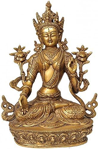 Statue de déesse tibétaine en laiton vert 31,5 cm Aakrati Devyom pour l'art asiatique