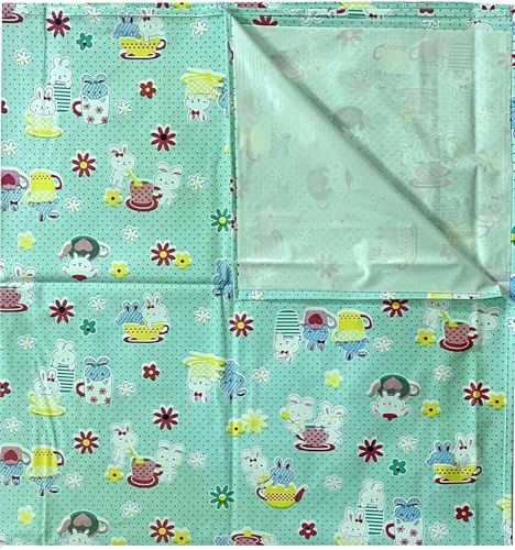 Image of Waterproof PVC Plastic Mattress Protector Double Bed Flat Bedsheet with Elastic for Babies Girls & Boys (Green Printed)