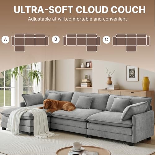 Image of KISLOT 122 inch Oversized Modular L-Shaped Sectional Sofa with 5 Pillows, Sand