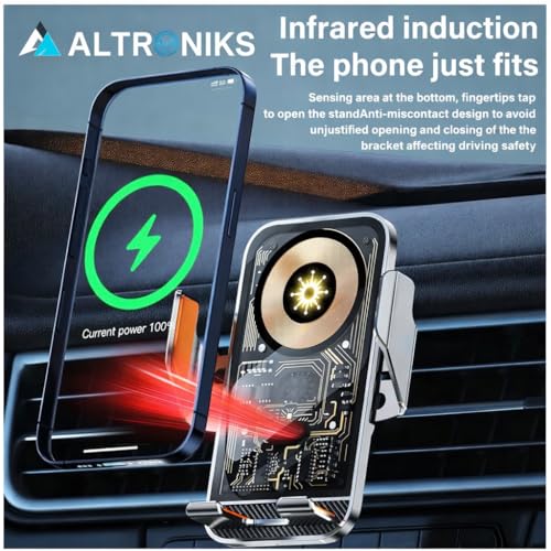 Image of Wireless Car Charger, 15W Fast Charging Auto Clamping Car Charger Phone Mount fit for iPhone 16 15 14 13 12 Pro Max 11 XR XS, Samsung Galaxy S24 Ultra S23 S22 S21, S20, S10+, Black